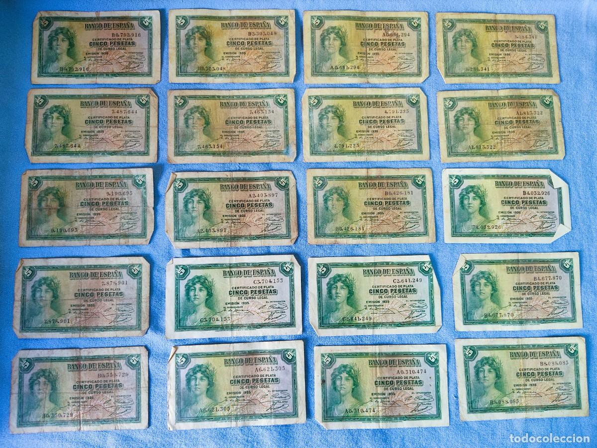 Billetes espa&ntilde;oles: LOTE DE 20 BILLETES ORIGINALES DE ESPA&Ntilde;A DE CINCO PESETAS DEL A&Ntilde;O 1935