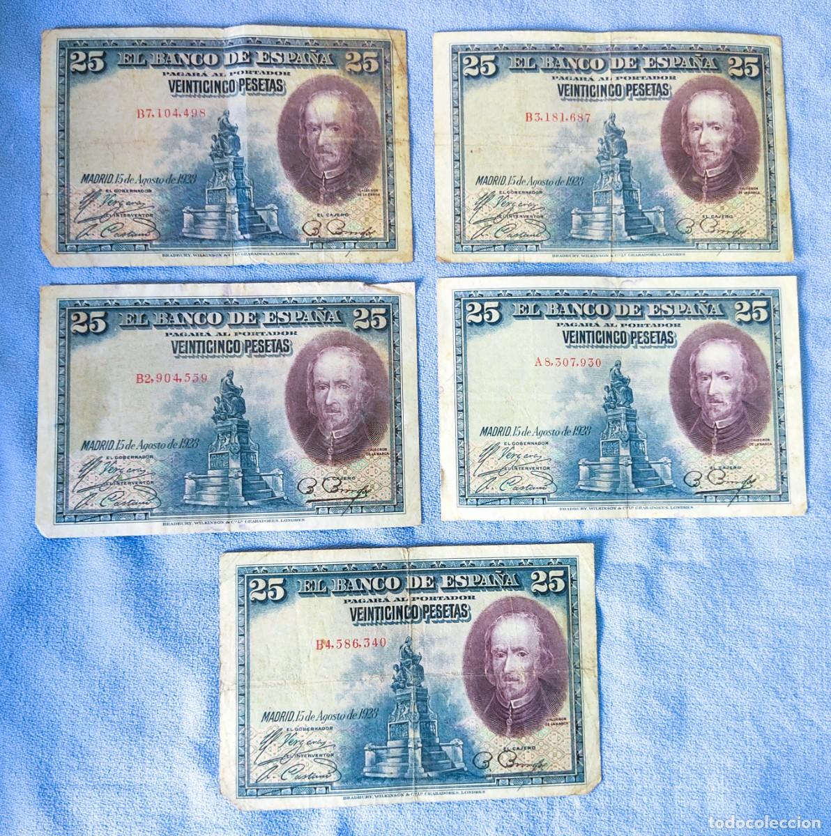 Billetes espa&ntilde;oles: LOTE DE 5 BILLETES ORIGINALES DE ESPA&Ntilde;A DE VEINTICINCO 25 PESETAS DEL A&Ntilde;O 1928
