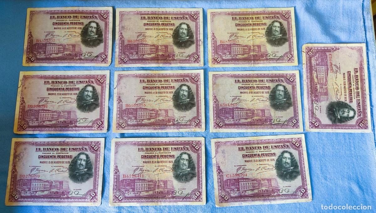 Billetes espa&ntilde;oles: LOTE DE 10 BILLETES ORIGINALES DE ESPA&Ntilde;A DE CINCUENTA 50 PESETAS DEL A&Ntilde;O 1928