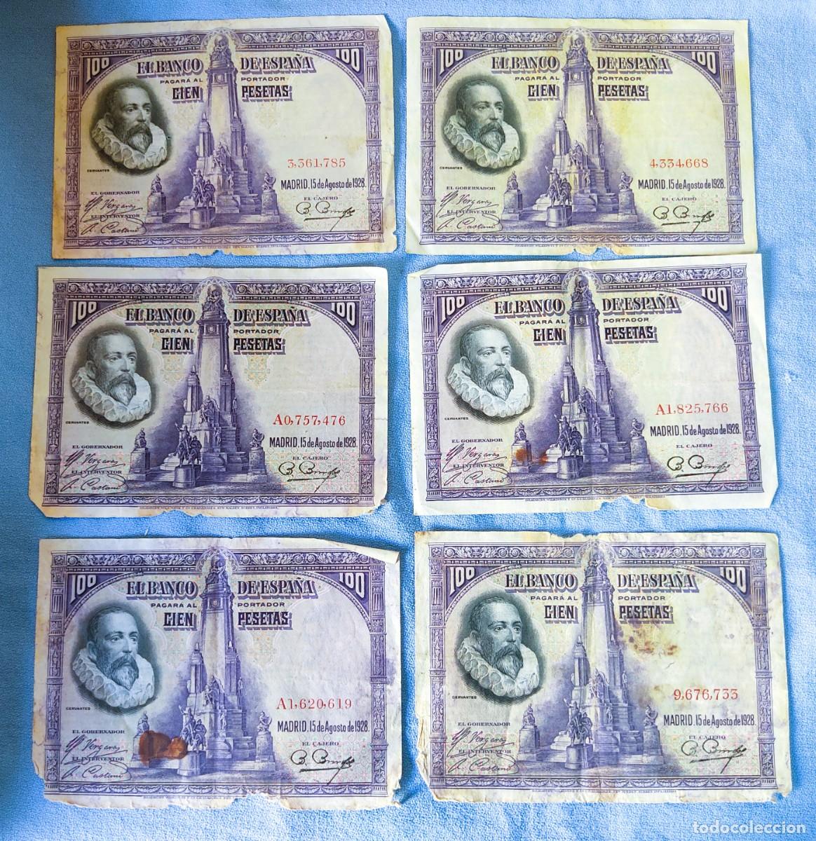 Billetes espa&ntilde;oles: LOTE DE 6 BILLETES ORIGINALES DE ESPA&Ntilde;A DE CIEN 100 PESETAS DEL A&Ntilde;O 1928