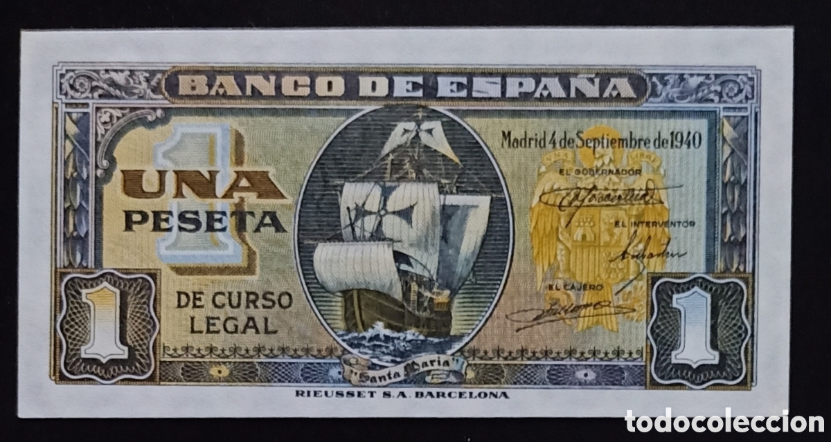 Spanische Banknoten: Billete 1 PESETA 1940 -CARABELA- serie A