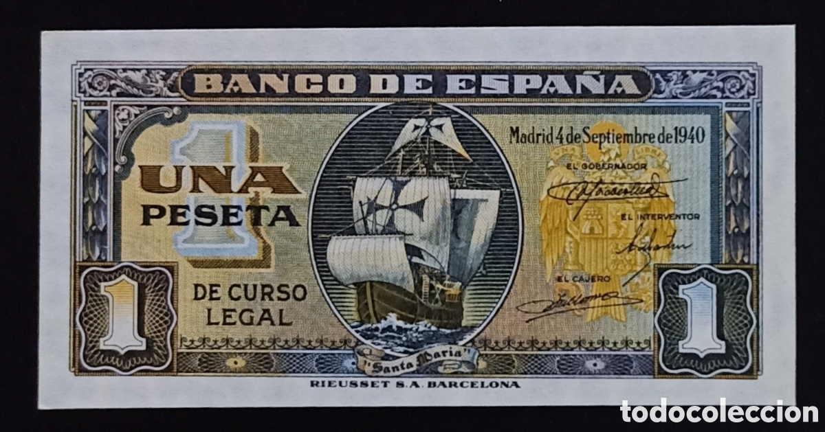 Banconote spagnole: Billete 1 PESETA 1940 -CARABELA- serie A