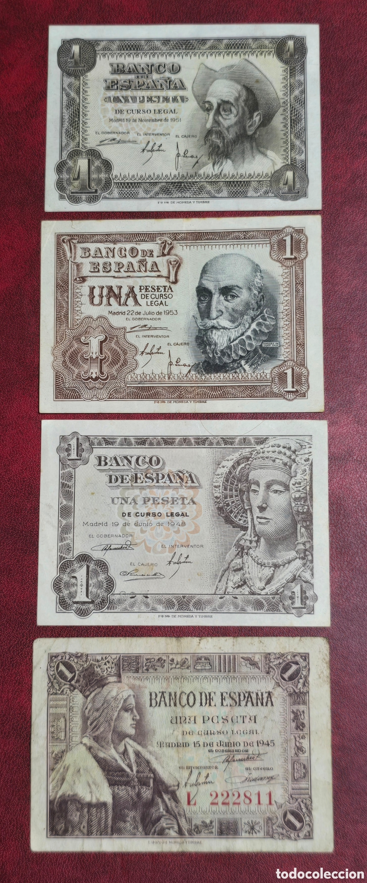 Billetes espa&ntilde;oles: Espa&ntilde;a lote de 4 Billetes de 1 Pta