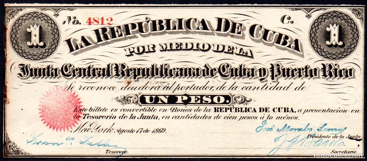 Notas espanholas: CUBA Y PUERTO RICO: 1 PESO 1869 PICK 61 EBC+ EPOCA COLONIAL ESPA&Ntilde;OL