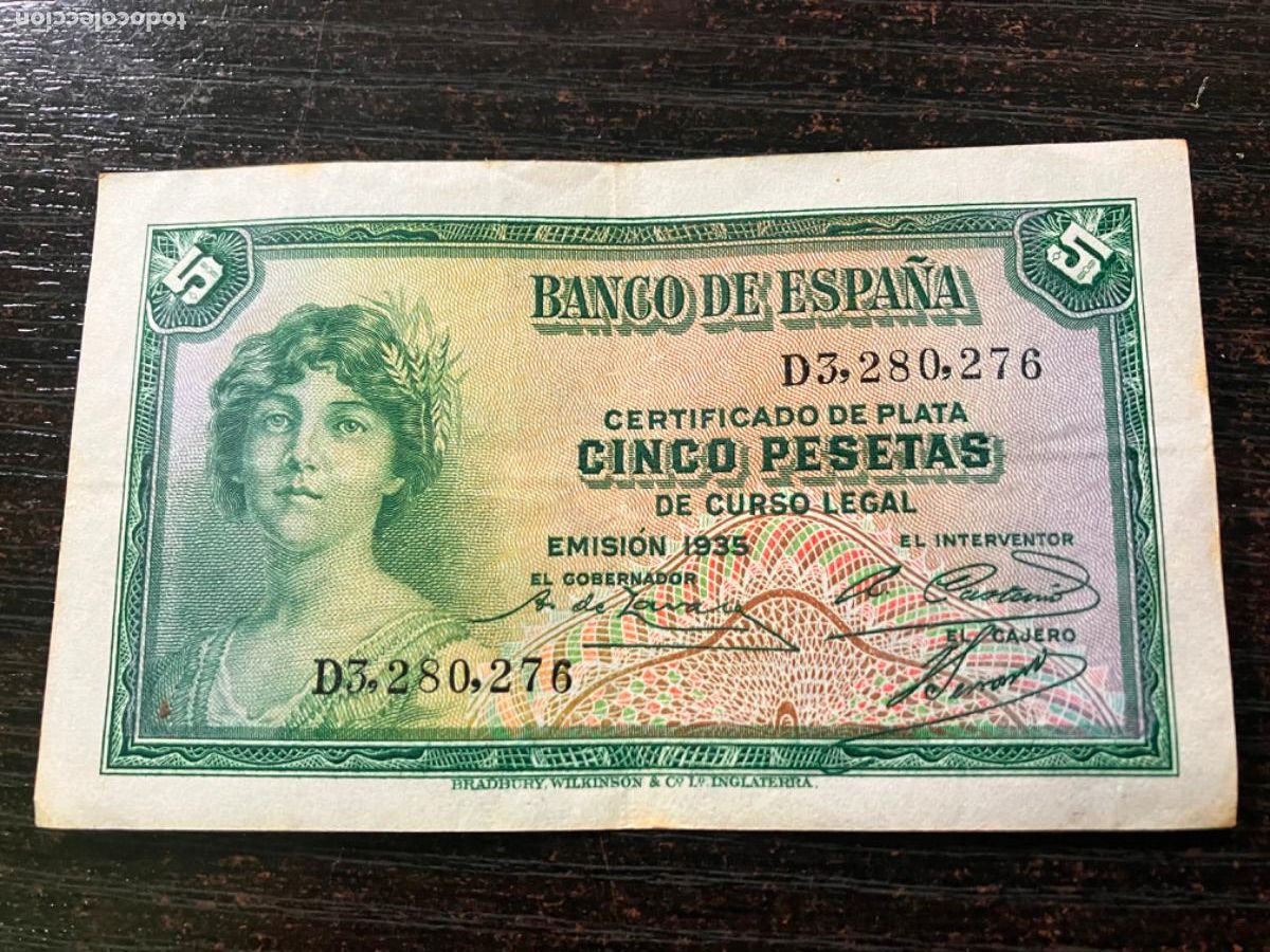 Billetes espa&ntilde;oles: Billete Espa&ntilde;a 5 pesetas 1935 buena aceptable conservaci&oacute;n