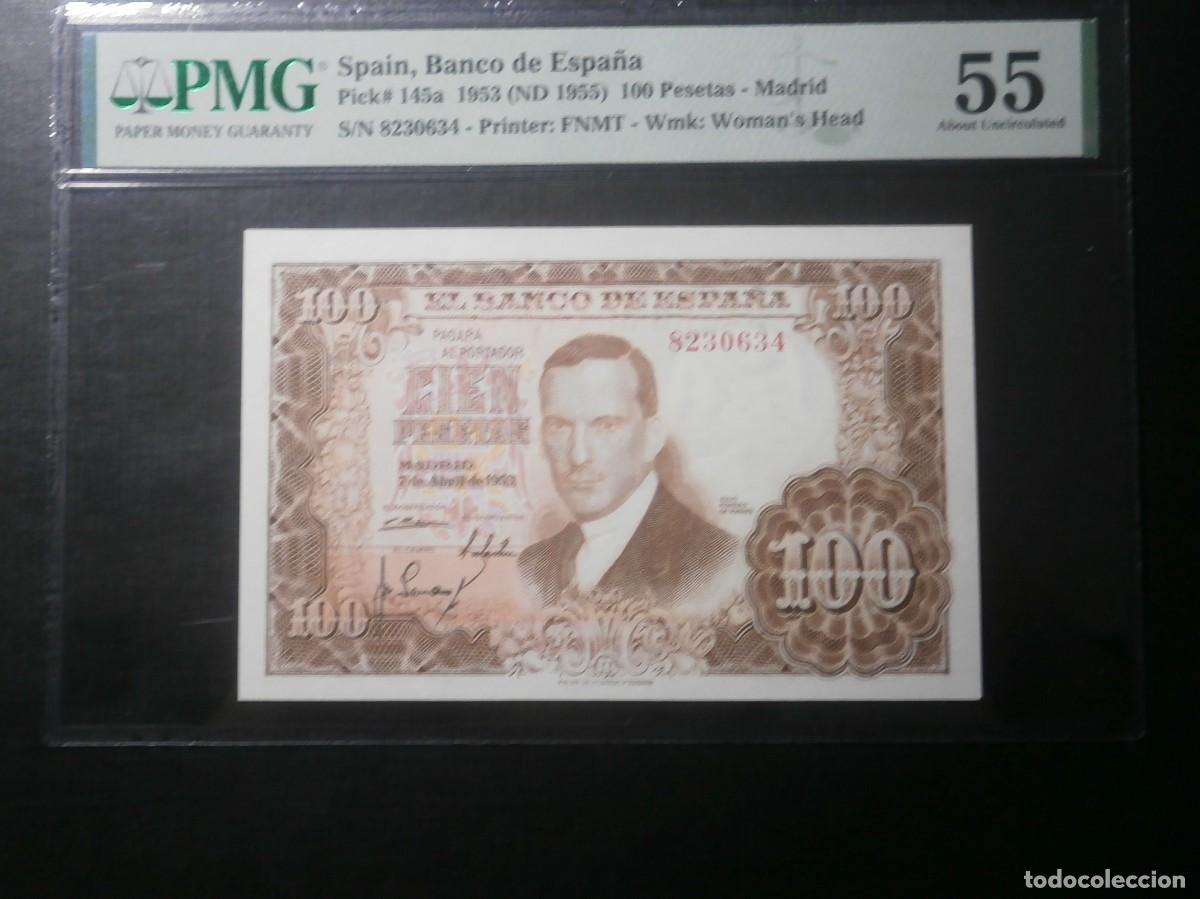 Billetes espa&ntilde;oles: BILLETE 100 PESETAS 1953. &iexcl;&iexcl;&iexcl; SIN SERIE !!!. PMG 55. POR FAVOR,LEER.