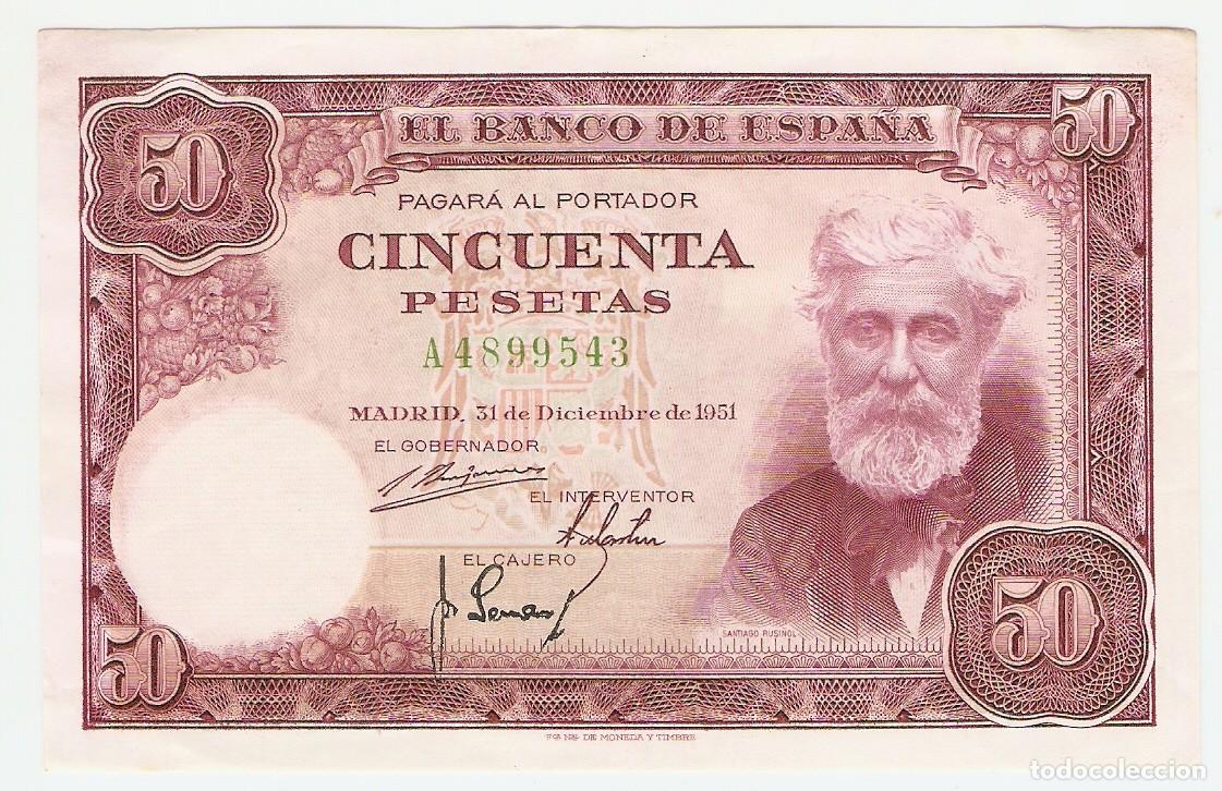 Billetes espa&ntilde;oles: 50 PESETAS BANCO ESPA&Ntilde;A MADRID EMISION 31-12-1951