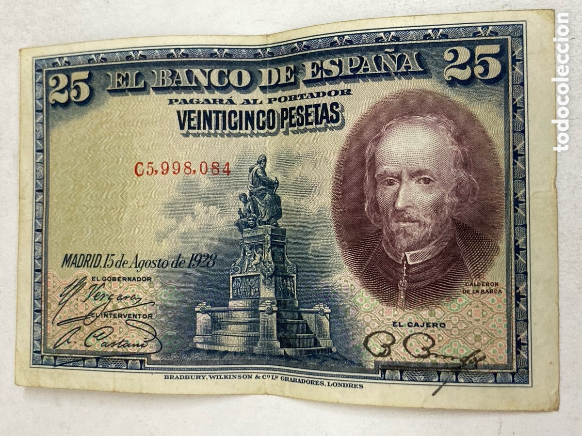 Billetes espa&ntilde;oles: Billete de 25 pesetas 1928