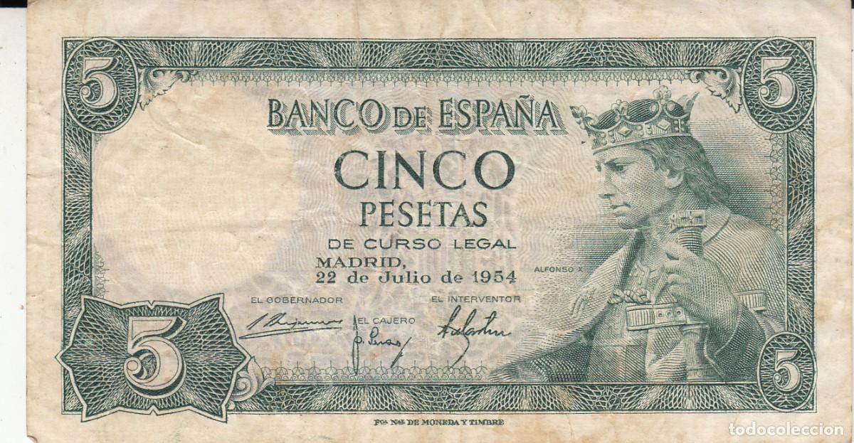 Billetes espa&ntilde;oles: BILLETE BANCO DE ESPA&Ntilde;A - 5 PESETAS- 1954 -
