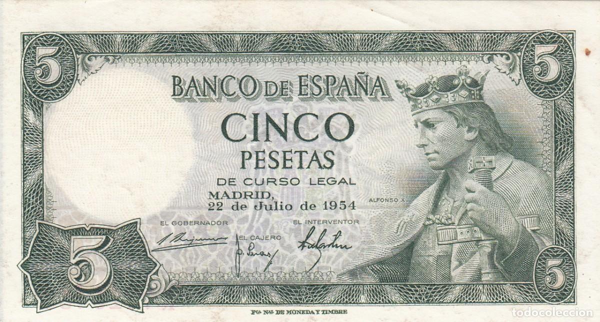 Billetes espa&ntilde;oles: BILLETE BANCO DE ESPA&Ntilde;A - 5 PESETAS- 1954 -
