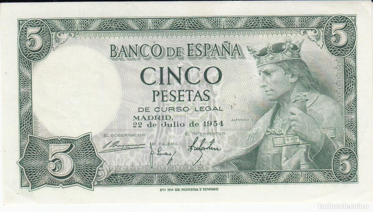 Billetes espa&ntilde;oles: BILLETE BANCO DE ESPA&Ntilde;A - 5 PESETAS- 1954 -