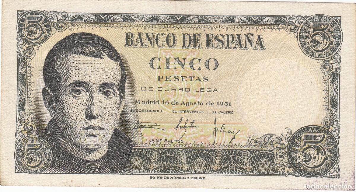 Billetes espa&ntilde;oles: BILLETE BANCO DE ESPA&Ntilde;A - 5 PESETAS- 1951