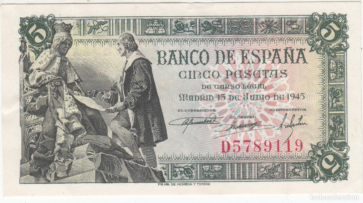 Billetes espa&ntilde;oles: BILLETE BANCO DE ESPA&Ntilde;A - 5 PESETAS- 1945