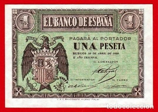 Billetes espa&ntilde;oles: Escasa serie N, 1 Peseta, Abril, 1938 ''Burgos'' SC