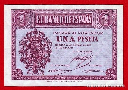 Billetes espa&ntilde;oles: 1 Peseta, 1937 ''Burgos'' Serie C, SC