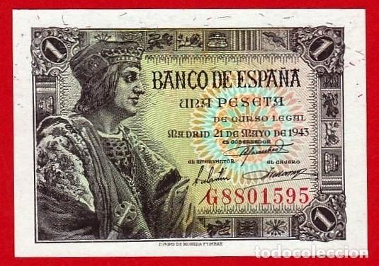 Billetes espa&ntilde;oles: 1 Peseta, 1943 ''Fernando el Catolico'' Serie G, SC