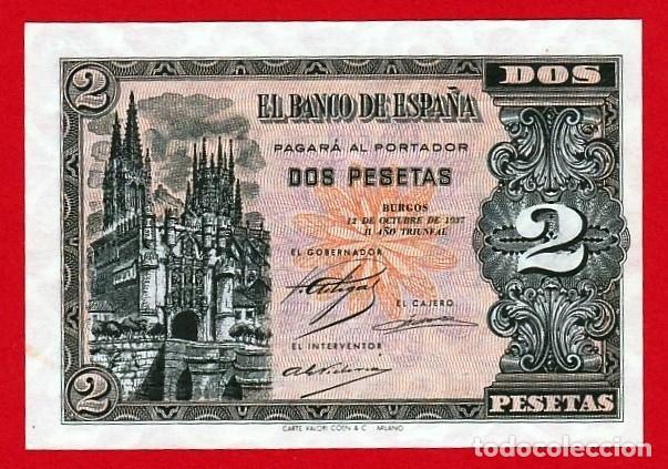 Billetes espa&ntilde;oles: 2 Pesetas, 1937 ''Burgos'' Serie A, SC