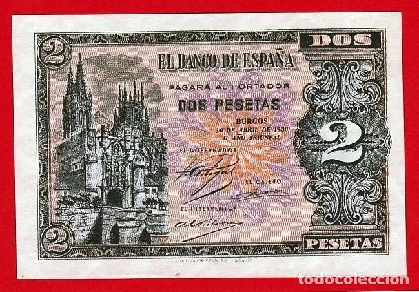 Billetes espa&ntilde;oles: Ultima serie N, 2 Pesetas, 1938 ''Burgos'' SC