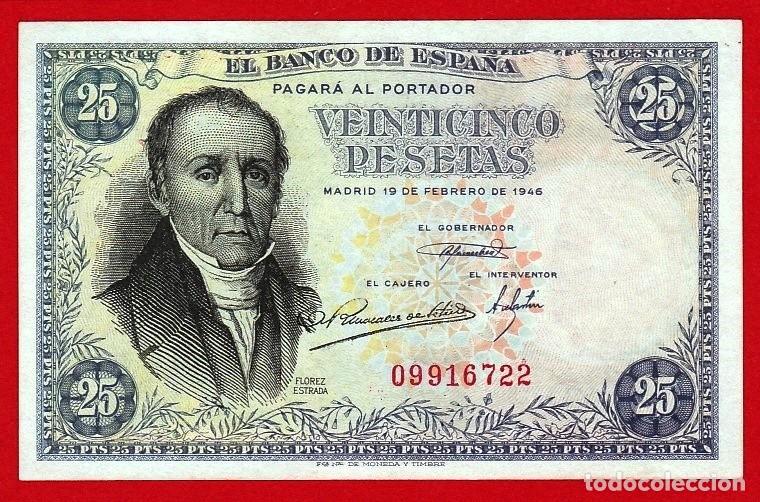 Billetes espa&ntilde;oles: 25 pesetas, 1946, ''Flores Estrada'' Sin Serie, EBC+