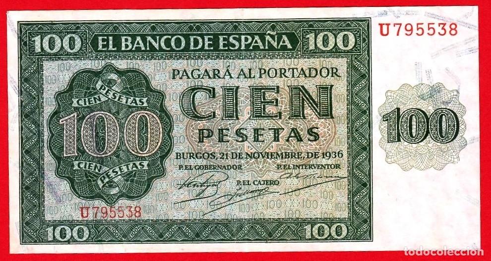 Billetes espa&ntilde;oles: 100 pesetas, 1936, ''Burgos'' Serie U, EBC-
