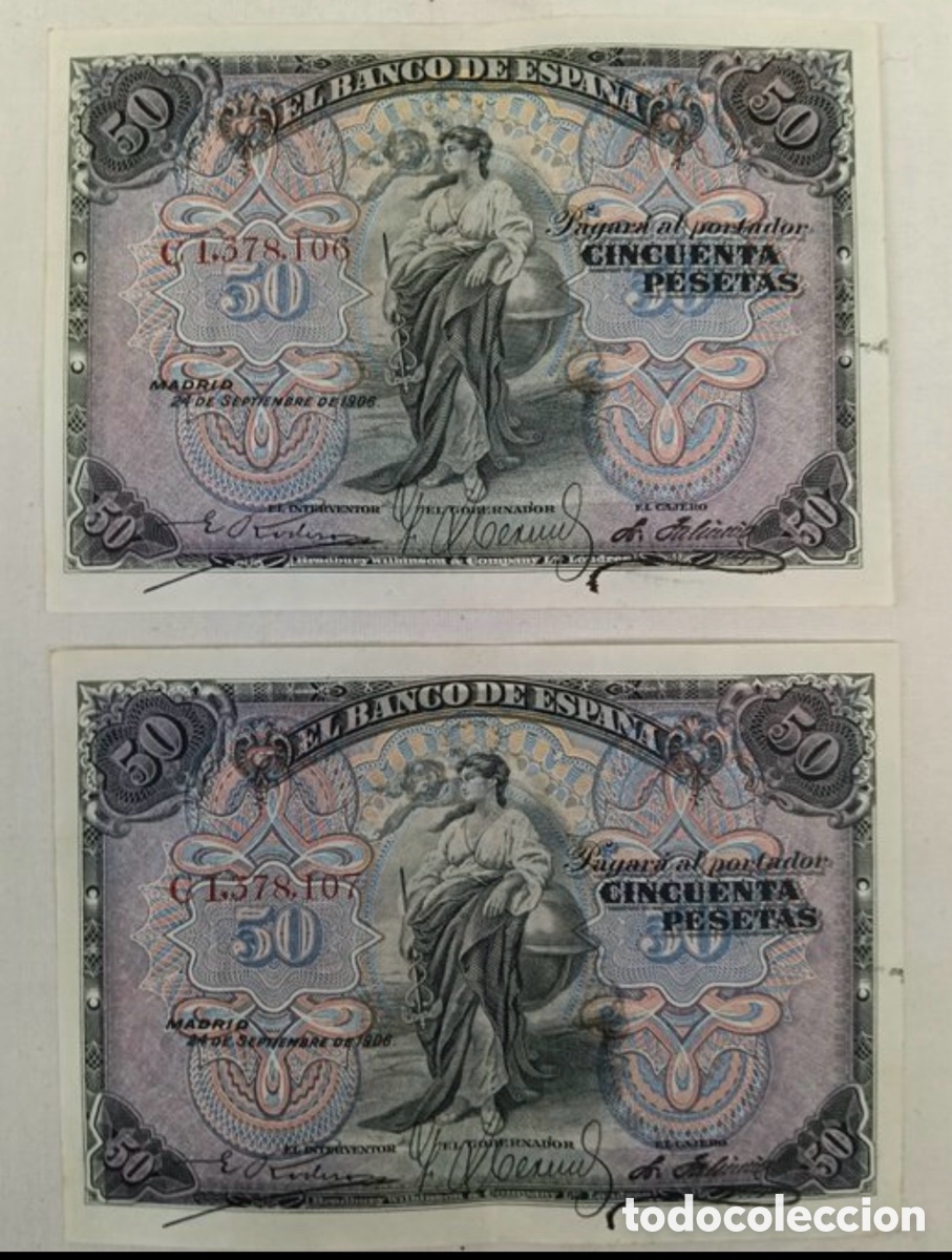 Billetes espa&ntilde;oles: PAREJA CORRELATIVA 50 PESETAS 1906 BANCO DE ESPA&Ntilde;A