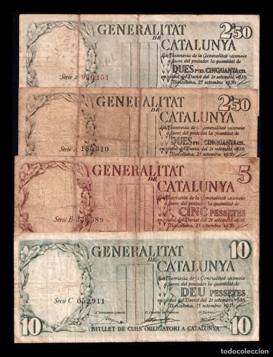 Billetes espa&ntilde;oles: Espa&ntilde;a Generalitat Catalu&ntilde;a Set 2,50 5 10 Pesetas 1936 Pick S591-S593 Bc/Mbc F/Vf