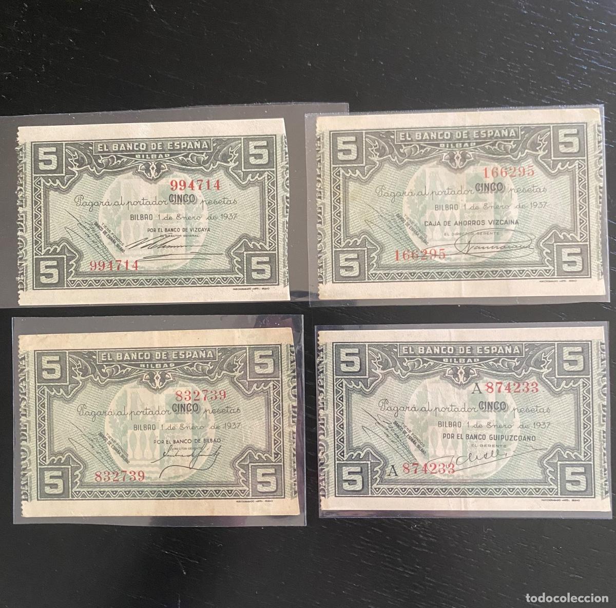 Billetes espa&ntilde;oles: Lote billetes 5 pesetas bilbao