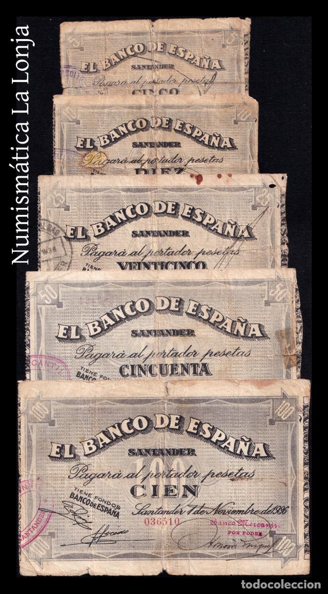 Billetes espa&ntilde;oles: Espa&ntilde;a Santander Set 5 billetes 5-100 Pesetas 1936 Pick S581-S585 Bc/Mbc F/Vf