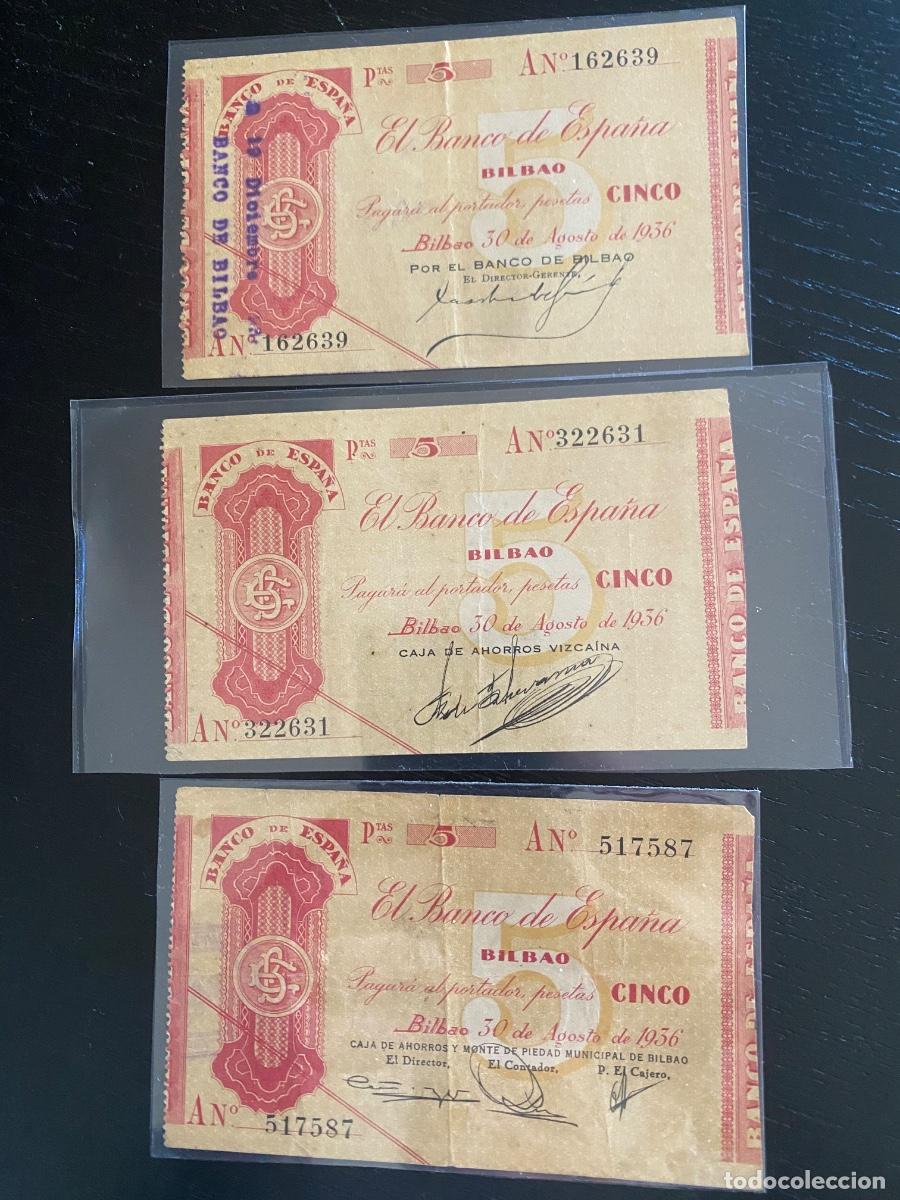 Billetes espa&ntilde;oles: Lote billetes 5 pesetas Bilbao