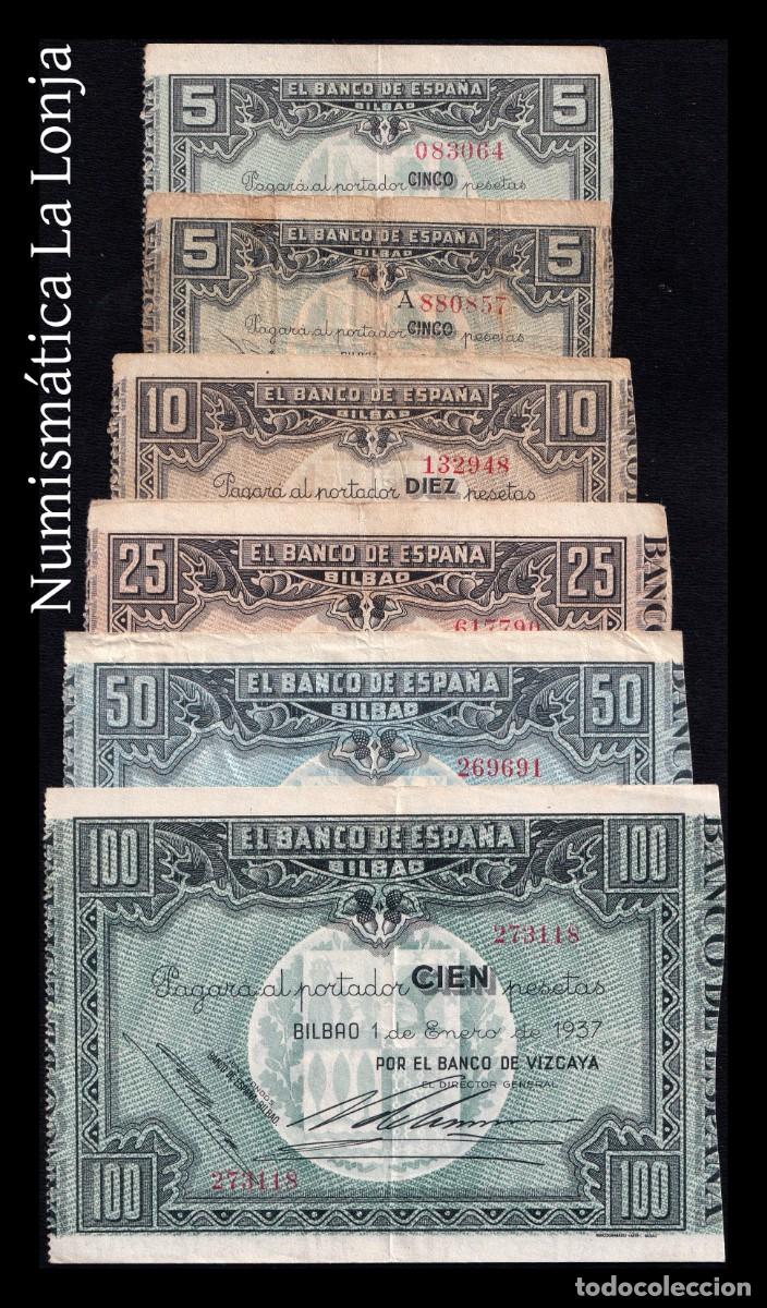 Billetes espa&ntilde;oles: Espa&ntilde;a Bilbao Set 6 billetes 5-100 Pesetas 1937 Pick S561-S565 Mbc/Ebc Vf/Xf