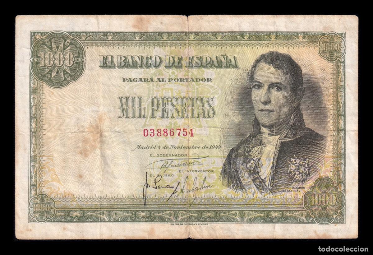 Billetes espa&ntilde;oles: Espa&ntilde;a 1000 Pesetas Ram&oacute;n de Santill&aacute;n 1949 Pick 138 Bc F