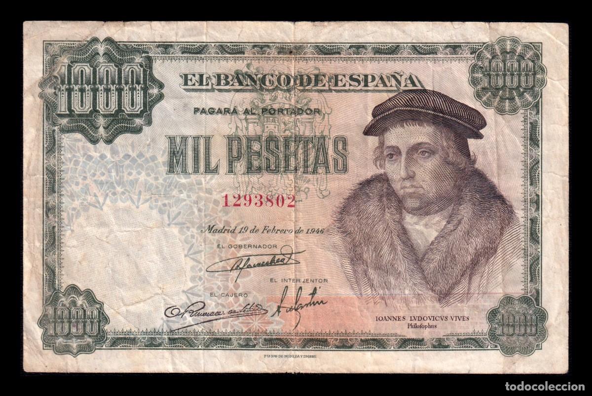Billetes espa&ntilde;oles: Espa&ntilde;a 1000 Pesetas Luis Vives 1946 Pick 133 Bc/Mbc F/Vf