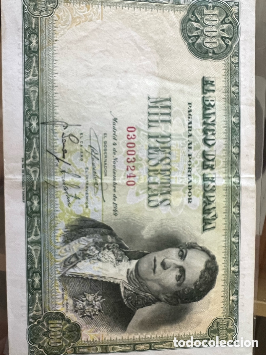 Billetes espa&ntilde;oles: Billete 1000 ptas. A&ntilde;o 1949 - Foto 3