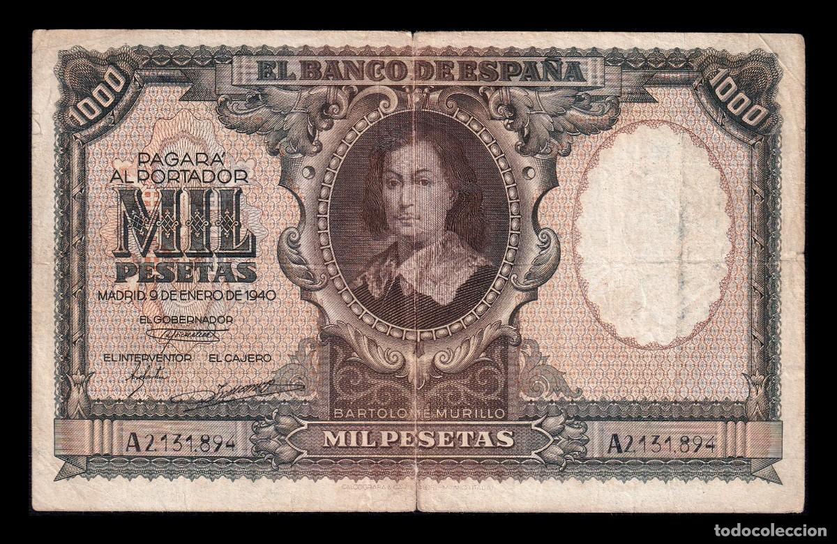 Billetes espa&ntilde;oles: Espa&ntilde;a 1000 Pesetas Bartolom&eacute; Murillo 1940 Pick 120 Serie A Bc/Mbc F/Vf