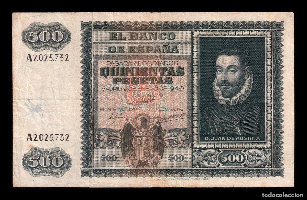 Billetes espa&ntilde;oles: Espa&ntilde;a 500 Pesetas D. Juan de Austria 1940 Pick 119 Serie A Bc/Mbc F/Vf