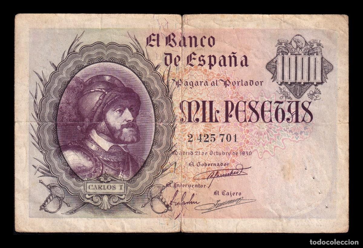 Billetes espa&ntilde;oles: Espa&ntilde;a 1000 Pesetas Carlos I 1940 Pick 125 Bc/Mbc F/Vf