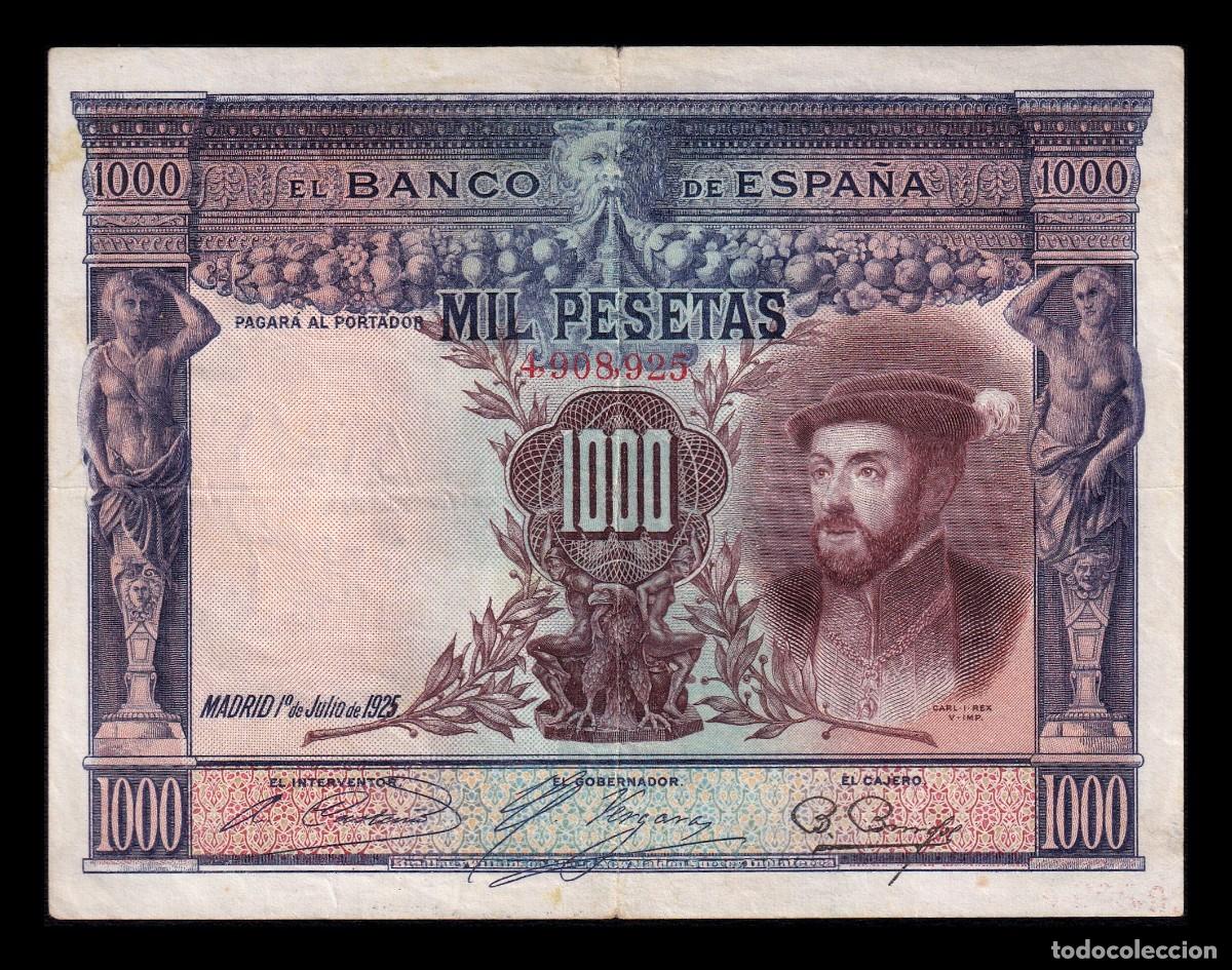 Billetes espa&ntilde;oles: Espa&ntilde;a 1000 Pesetas Carlos I 1925 Pick 70c Mbc Vf