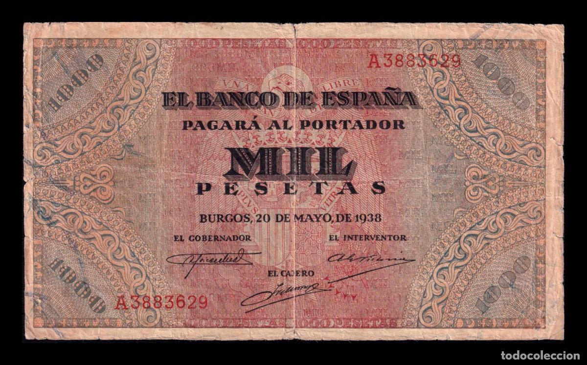 Billetes espa&ntilde;oles: Espa&ntilde;a 1000 Pesetas Burgos 1938 Pick 115 Serie A Bc/Mbc F/Vf