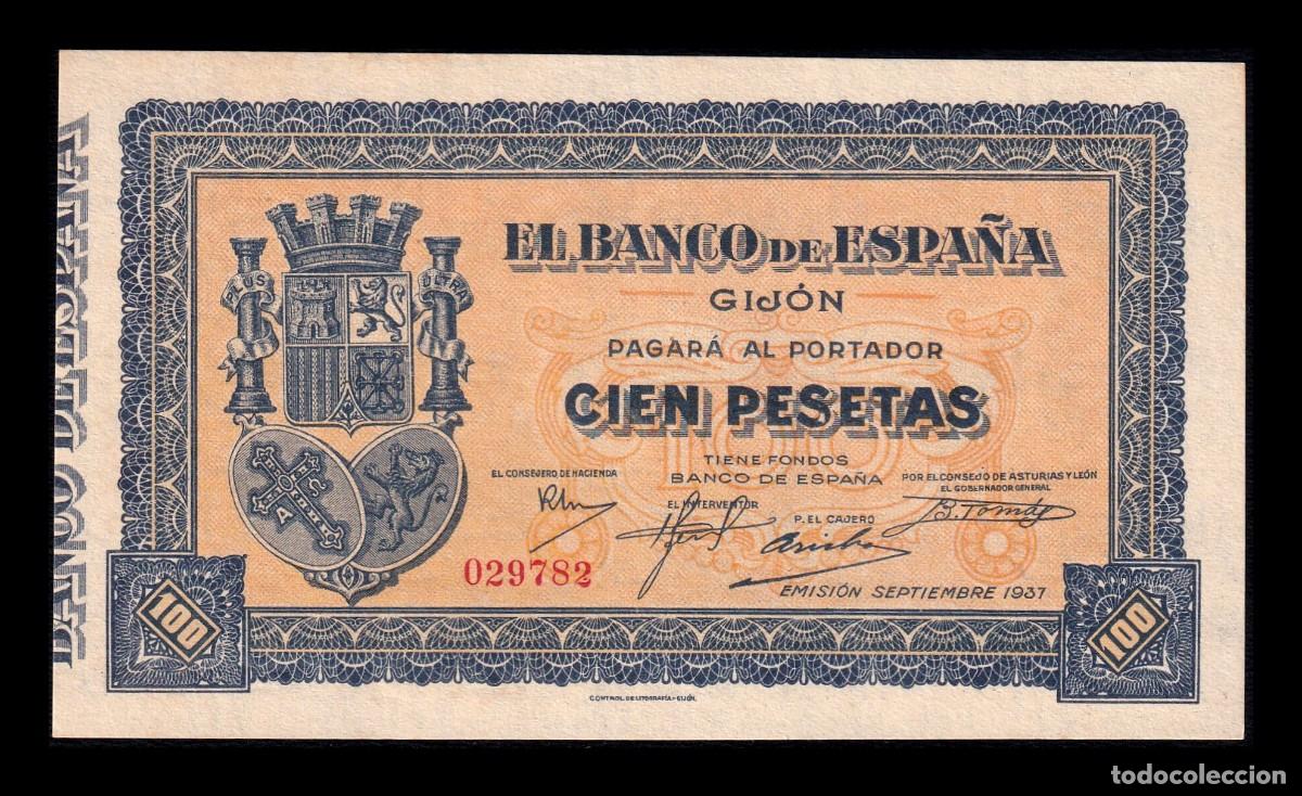 Billetes espa&ntilde;oles: Espa&ntilde;a Gij&oacute;n 100 Pesetas 1937 Pick S580 Sc Unc