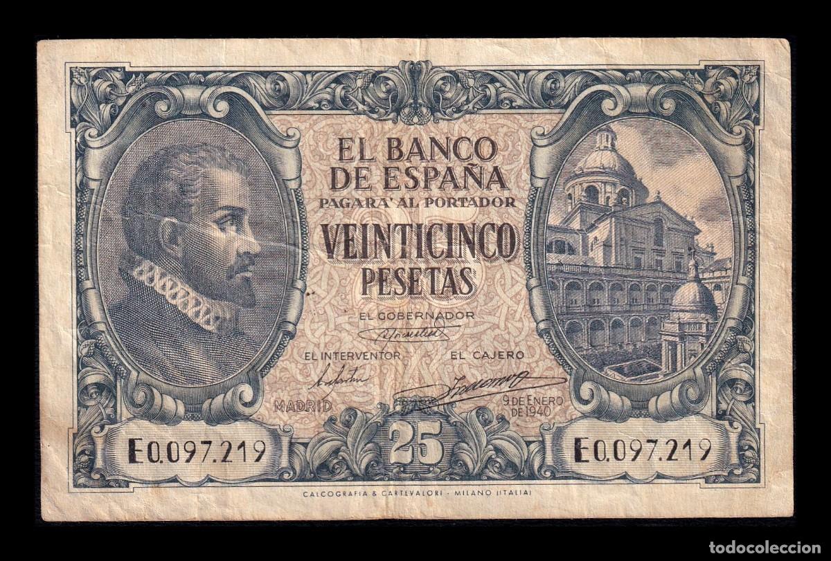 Billetes espa&ntilde;oles: Espa&ntilde;a 25 Pesetas Juan de Herrera 1940 Pick 116 Serie E Mbc Vf