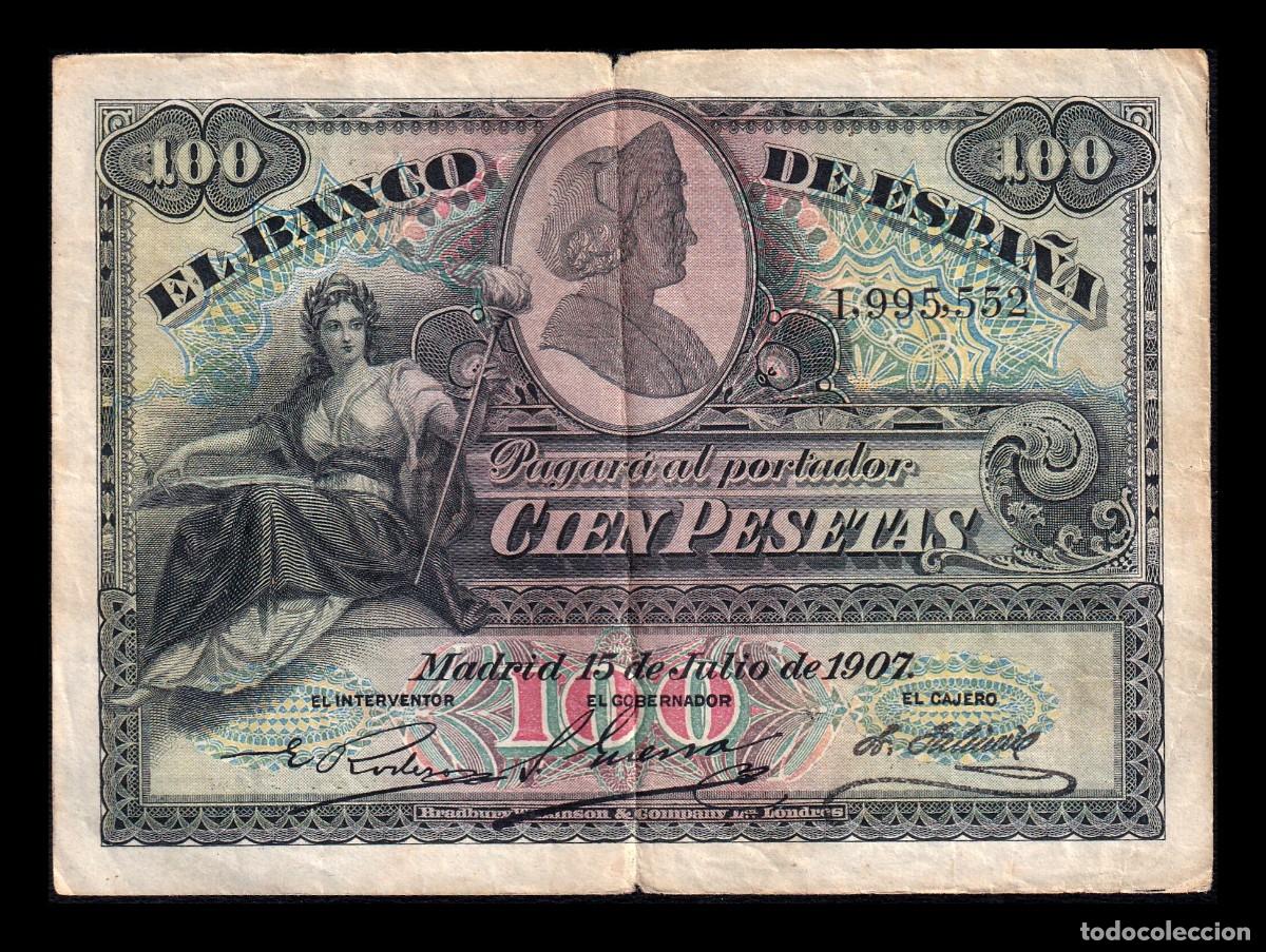 Billetes espa&ntilde;oles: Espa&ntilde;a 100 Pesetas Alegor&iacute;as 1907 Pick 64a Mbc Vf