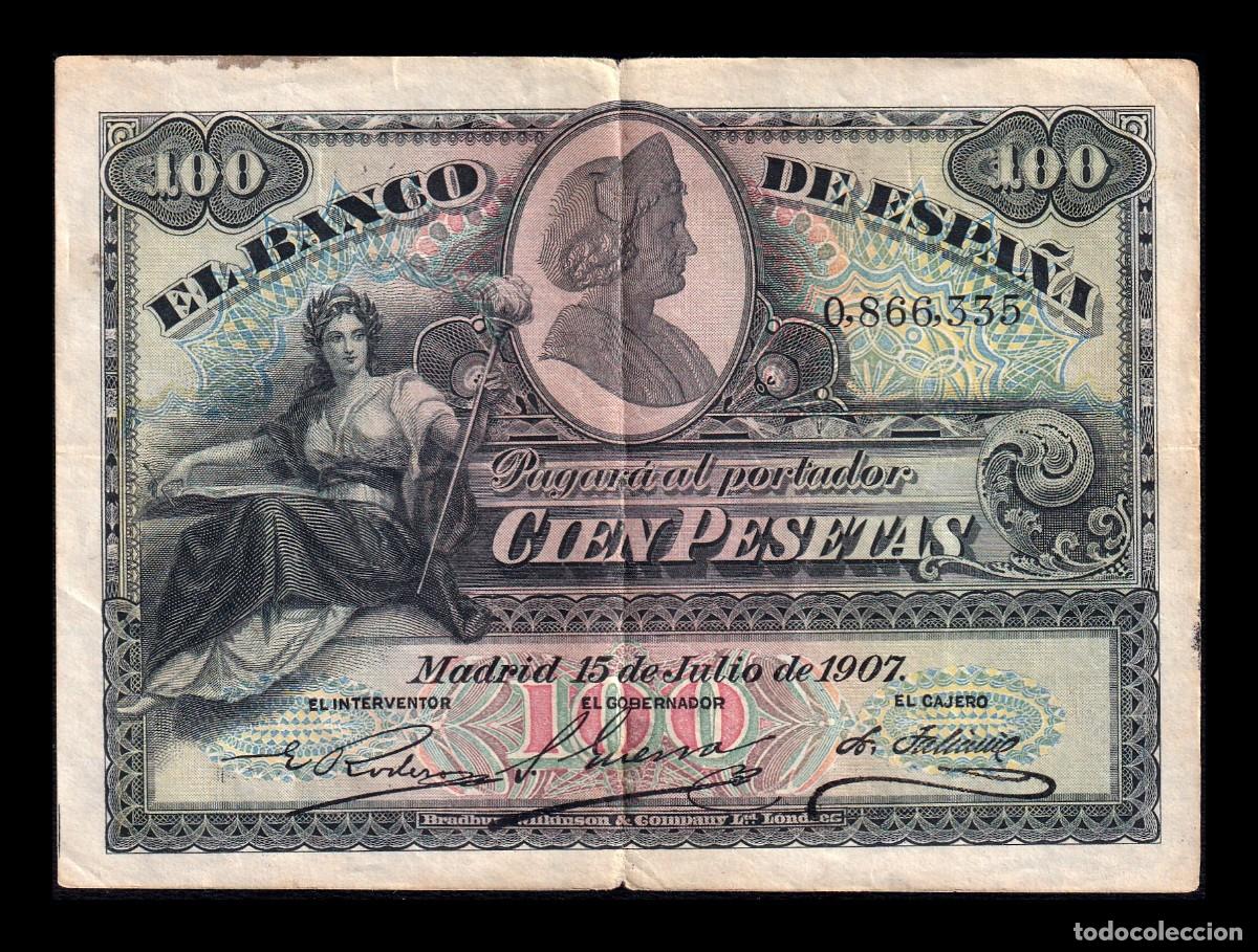 Billetes espa&ntilde;oles: Espa&ntilde;a 100 Pesetas Alegor&iacute;as 1907 Pick 64a Mbc/Ebc Vf/Xf