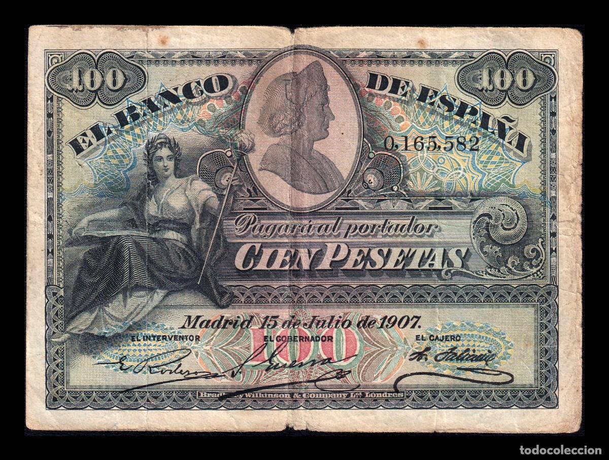 Billetes espa&ntilde;oles: Espa&ntilde;a 100 Pesetas Alegor&iacute;as 1907 Pick 64a Bc/+ F/+