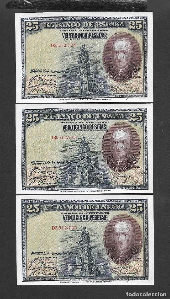 Billetes espa&ntilde;oles: TRIO CORRELATIVO 25 PESETAS 1928 SERIE D S/C