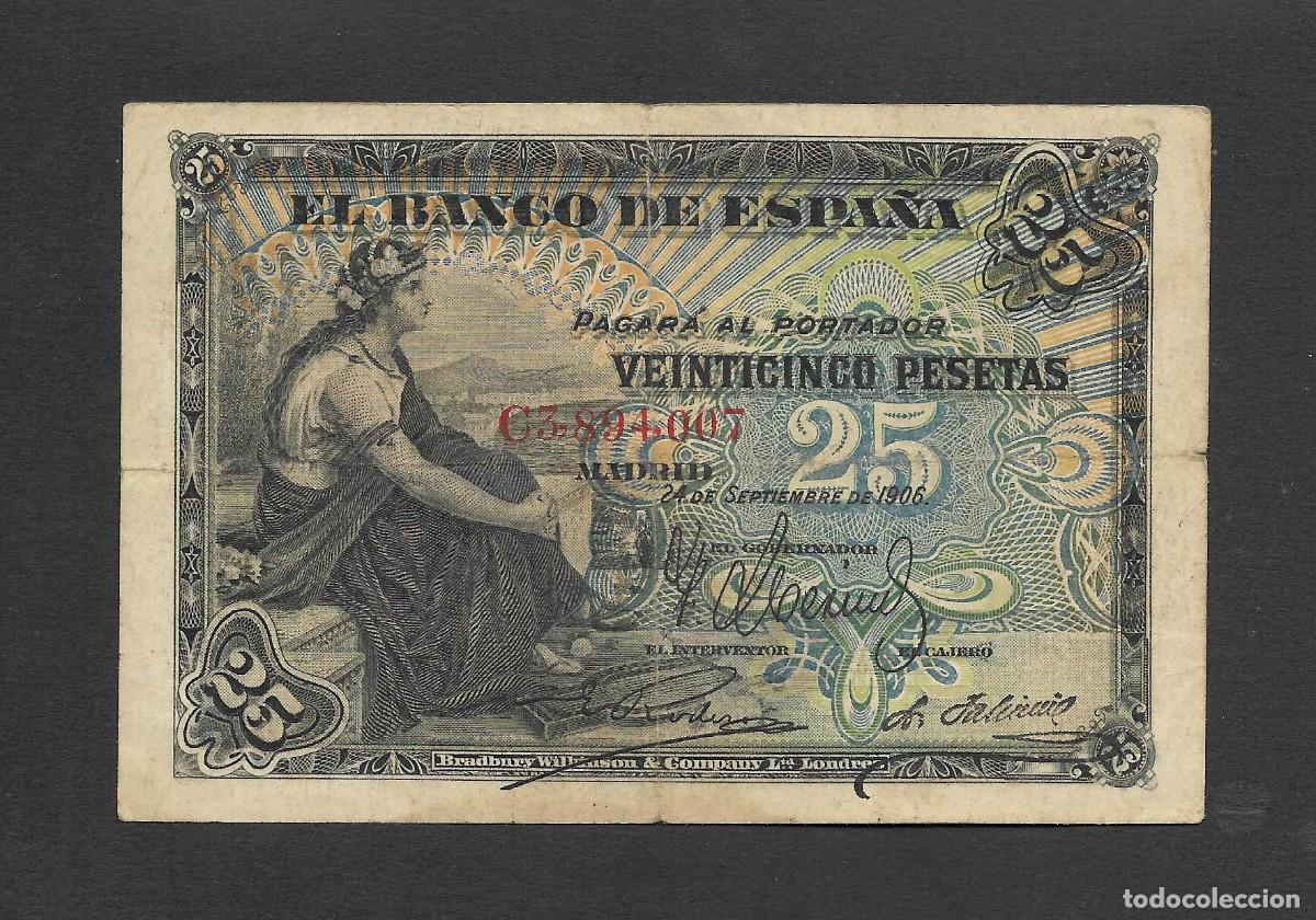 Billetes espa&ntilde;oles: 25 PESETAS 1906 SERIE C MBC