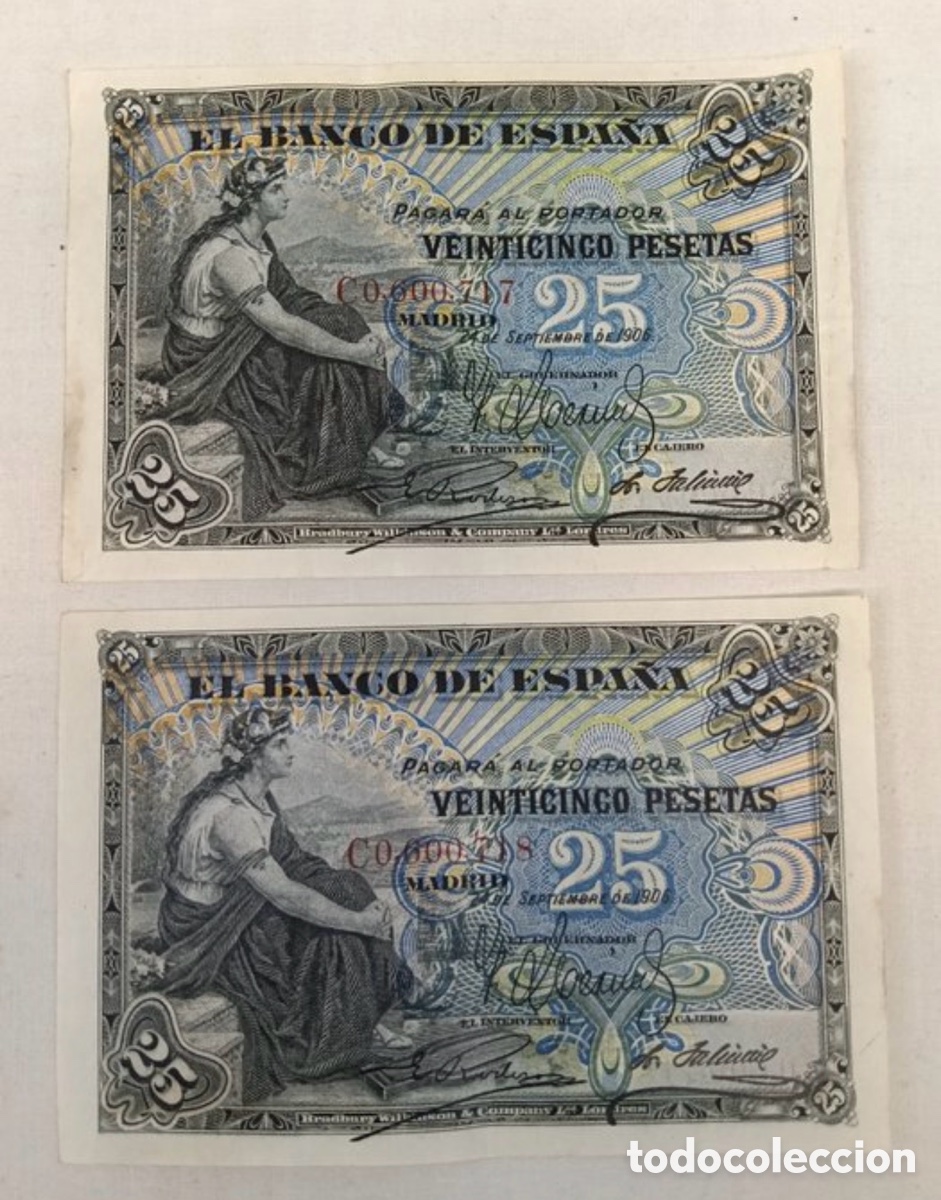 Billetes espa&ntilde;oles: PAREJA CORRELATIVA 25 PESETAS 1906 BANCO DE ESPA&Ntilde;A