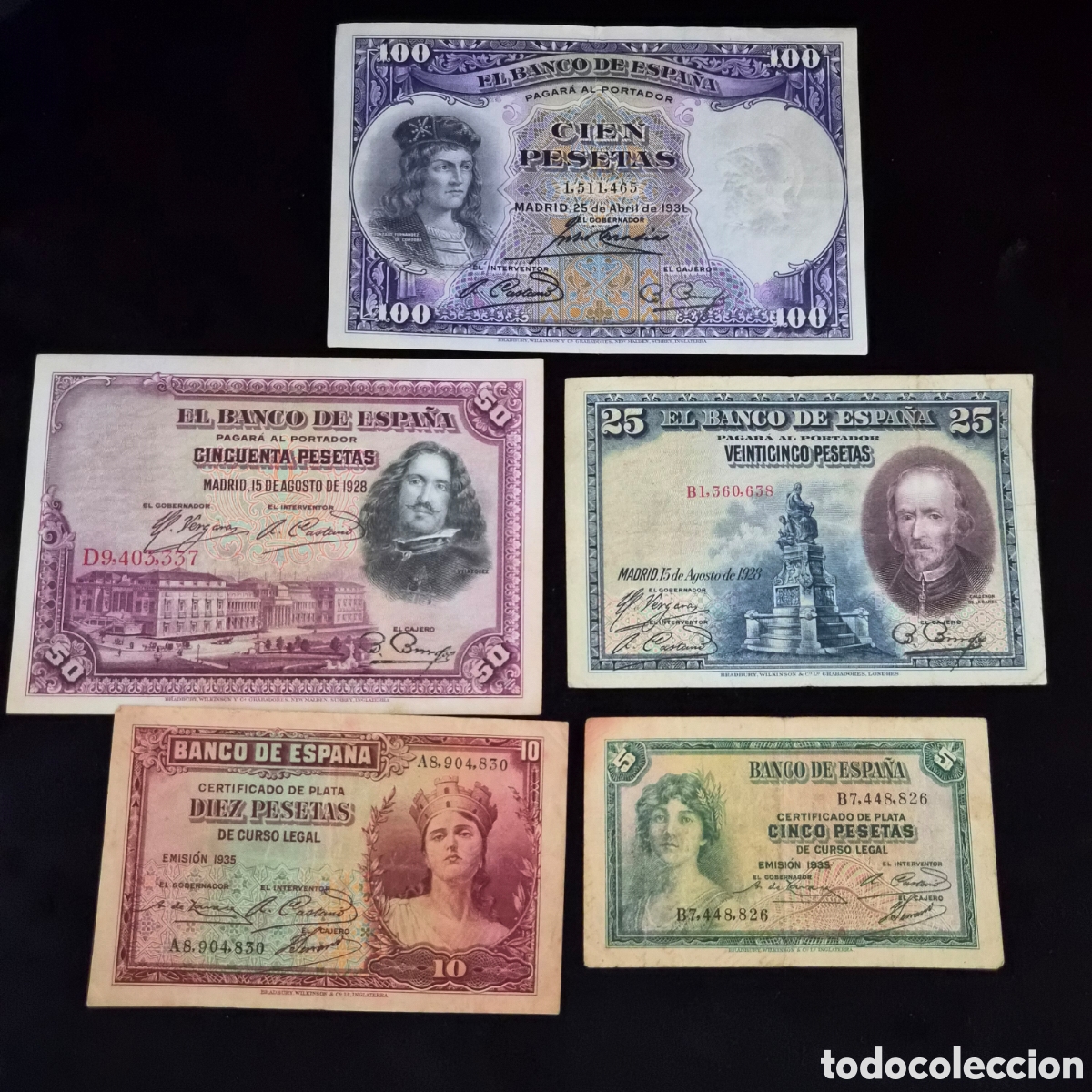 Billetes espa&ntilde;oles: Lote de Billetes II Rep&uacute;blica Espa&ntilde;a