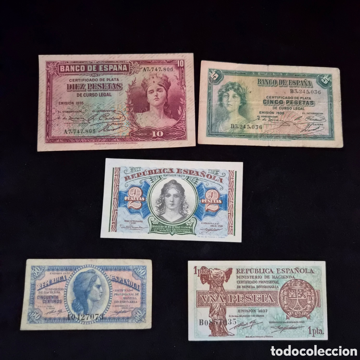 Billetes espa&ntilde;oles: OCASI&Oacute;N 5 billetes de Espa&ntilde;a de la II Rep&uacute;blica