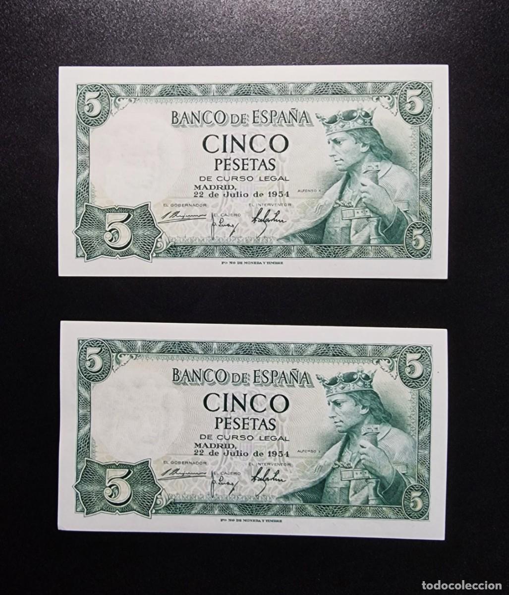 Billetes espa&ntilde;oles: SIN SERIE ** PAREJA CORRELATIVA SC |SOLO ACEPTO PAYPAL| BILLETE 5 PESETAS 1954 LEER DESCRIPCION