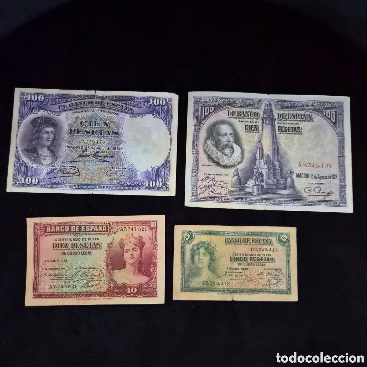 Billetes espa&ntilde;oles: 4 billetes de la II Rep&uacute;blica de Espa&ntilde;a
